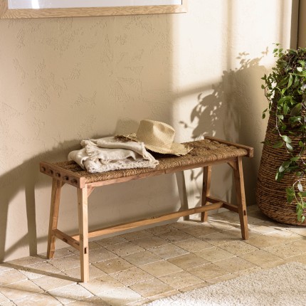 Banc naturel SIXTINE - Teck recyclé et abaca - 100x36cm