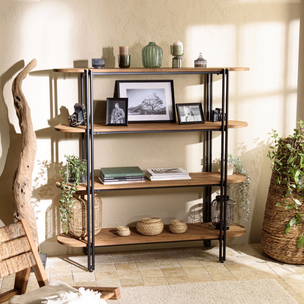 SIXTINE 4-Shelf Open Space Shelf Unit in Recycled Teak SIXTINE 4-Shelf Open Space Shelf Unit in Recycled Teak
