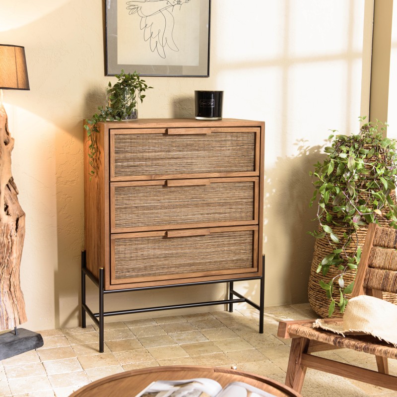 Sixtine 3-Drawer Chest in Recycled Teak Wood