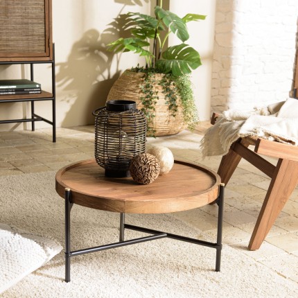 Table basse ronde SIXTINE en teck recyclé 58x58cm