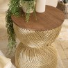 SIXTINE Beige Rattan Side Table - Recycled Teak Wood Top