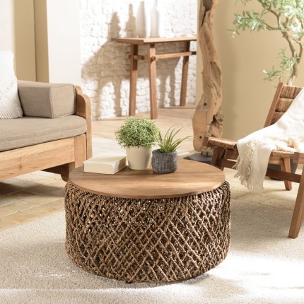 Table basse ronde SIXTINE 70x70cm en fibre de cocotier