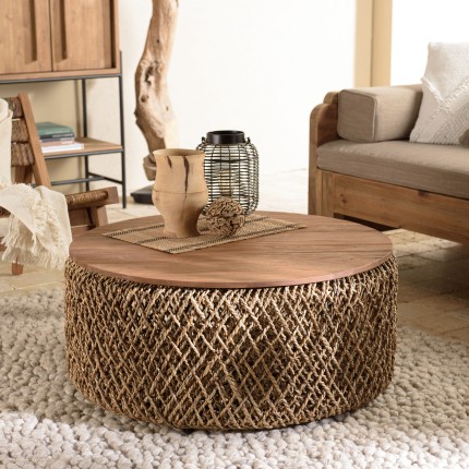 SIXTINE Round Coffee Table 85x85cm | Natural Coconut Fibre Weave