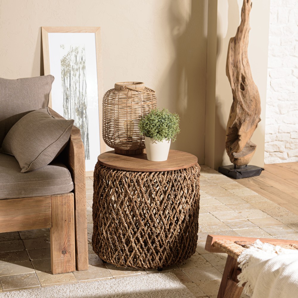 SIXTINE Round Side Table 50x50cm - Woven Coconut Fiber SIXTINE Round Side Table 50x50cm - Woven Coconut Fiber