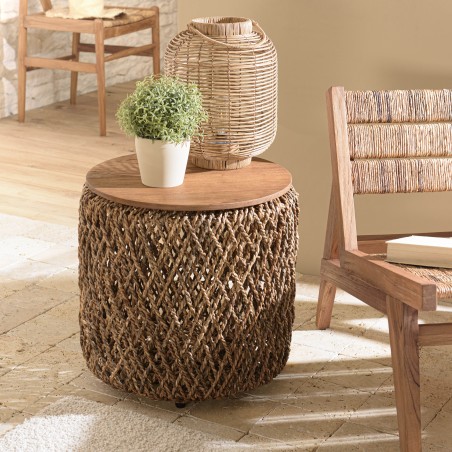 SIXTINE Round Side Table 50x50cm - Woven Coconut Fiber