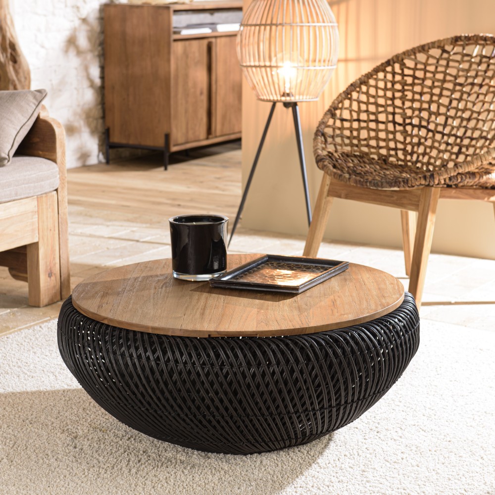 Table basse ronde SIXTINE en rotin noir 80x80cm Table basse ronde SIXTINE en rotin noir 80x80cm