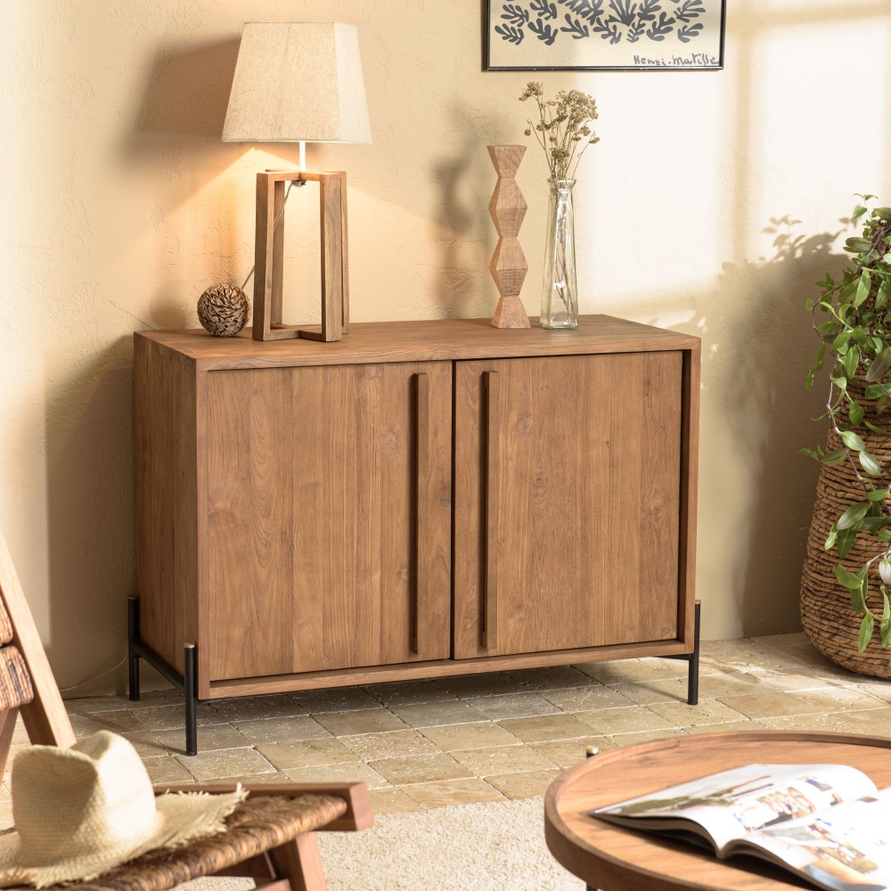 SIXTINE Sideboard - Recycled Teak Wood with Black Metal Legs SIXTINE Sideboard - Recycled Teak Wood with Black Metal Legs
