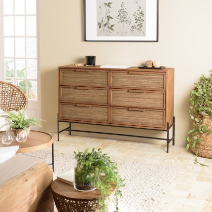 SIXTINE - 6-drawer Chest in Recycled Teak Wood