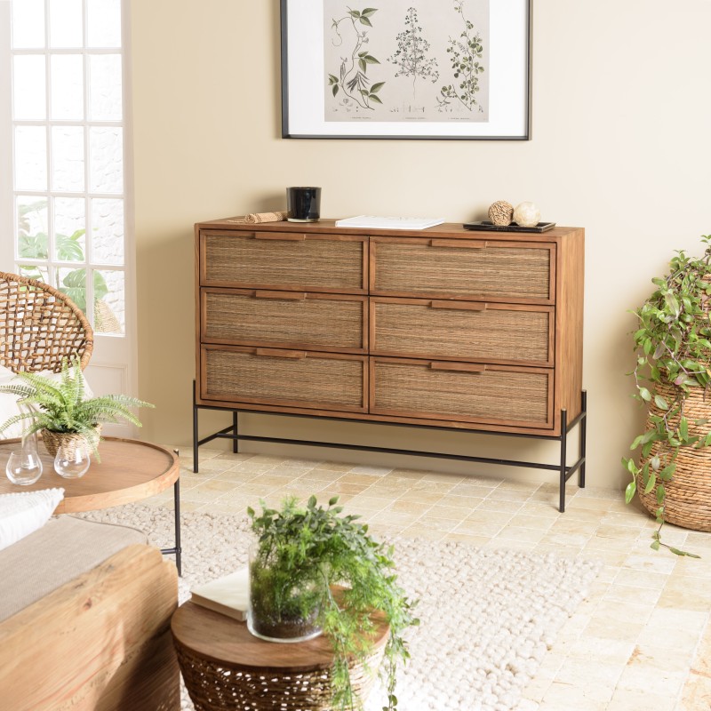 SIXTINE - 6-drawer Chest in Recycled Teak Wood