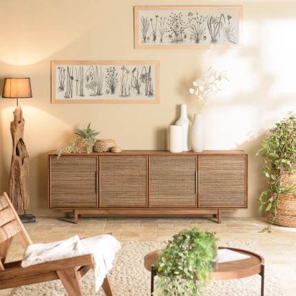 Buffet en bois de teck recyclé naturel 4 portes SIXTINE