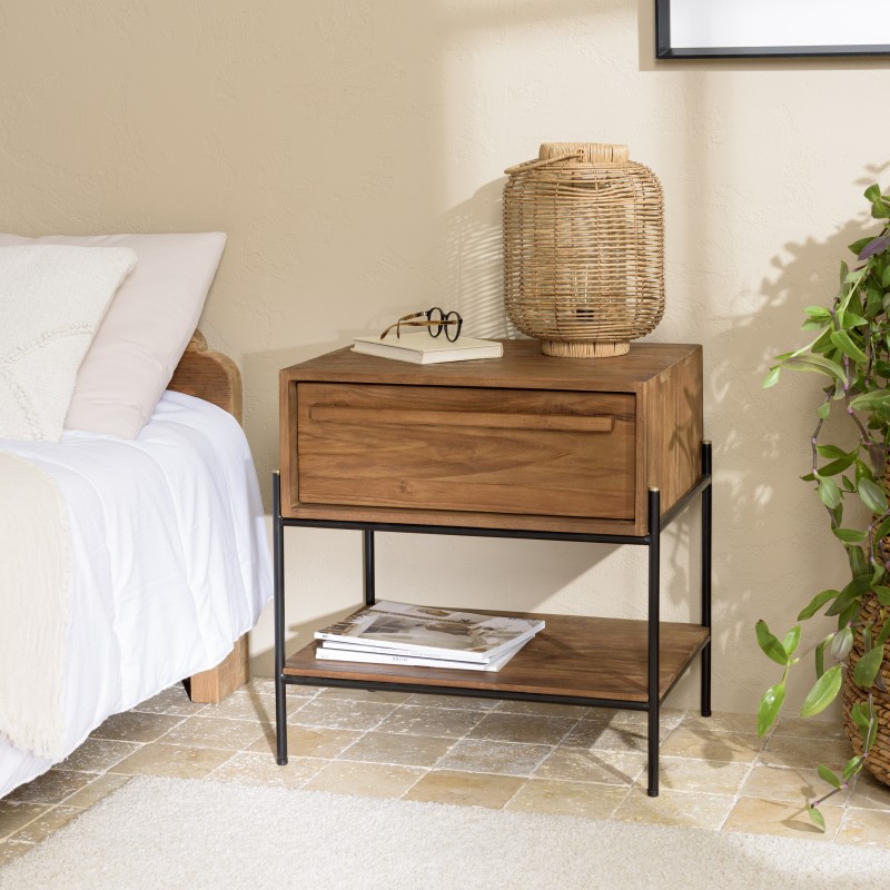 SIXTINE Bedside Table - Recycled Teak Wood - 1 Niche SIXTINE Bedside Table - Recycled Teak Wood - 1 Niche