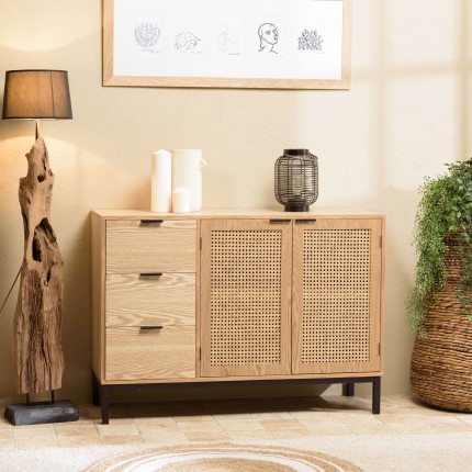 MARCEAU Sideboard with 3 Drawers and 2 Doors - Natural Cane Finish