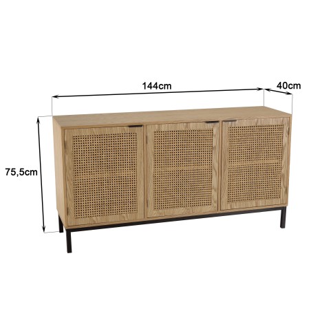 MARCEAU Sideboard - Natural Cane Finish, 3 Doors