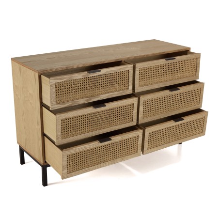 Commode MARCEAU - 6 tiroirs cannage naturel