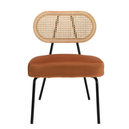 Fauteuil AGATHE - Métal noir et velours orange ambré