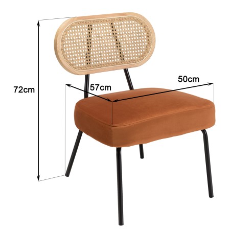 Fauteuil AGATHE - Métal noir et velours orange ambré