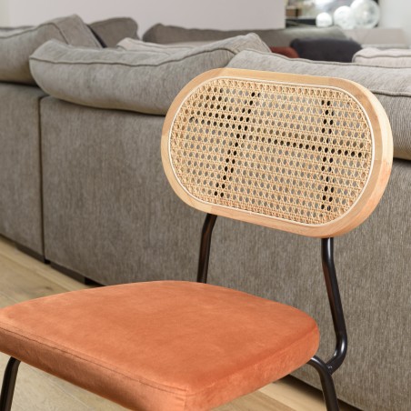 AGATHE Set of 2 Black Metal Chairs with Amber Orange Velvet Seats