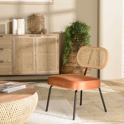Fauteuil AGATHE - Métal noir et velours orange ambré