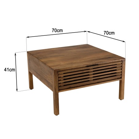 ALIX Square Coffee Table 70x70cm - Mango Wood with 2 Drawers