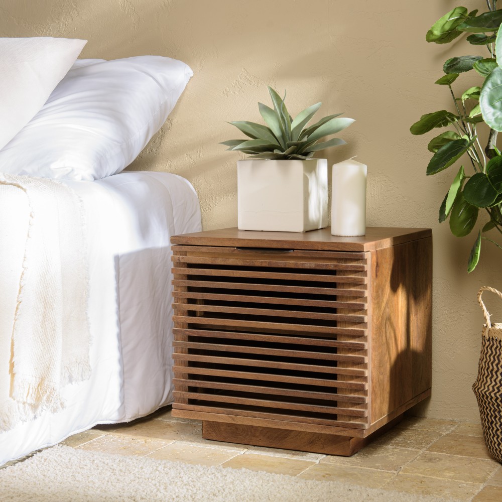 ALIX Mango Wood Bedside Table with 1 Open Door - Natural Hues ALIX Mango Wood Bedside Table with 1 Open Door - Natural Hues