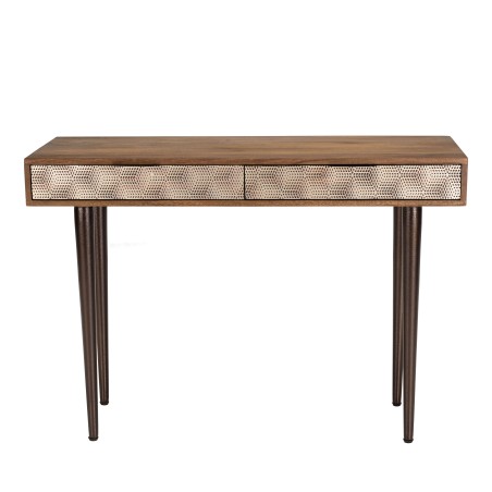 Console en bois de manguier ALIX - 2 tiroirs motifs ethniques dorés