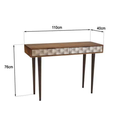 ALIX Console Table - Mango Wood with 2 Drawers & Gold Ethnic Patterns