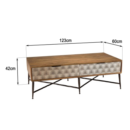ALIX Rectangular Coffee Table - Mango Wood with 2 Drawers