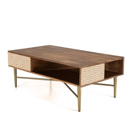 ALIX - Rectangular Mango Wood Coffee Table with 2 Niches