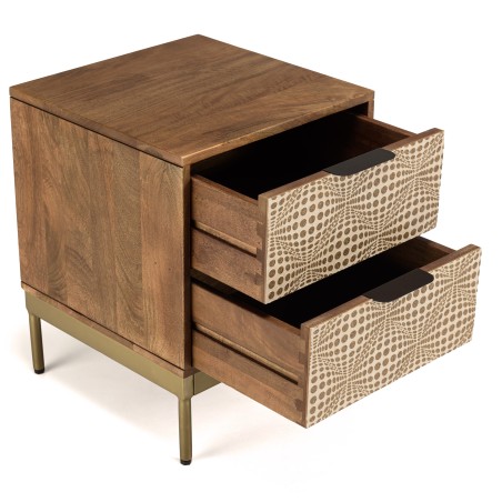 ALIX Mango Wood Bedside Table with 2 Drawers - Ethnic Patterns