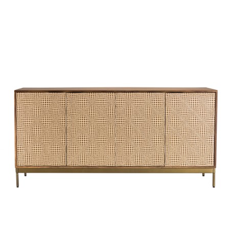 Buffet ALIX en bois de manguier 4 portes - Motifs ethniques