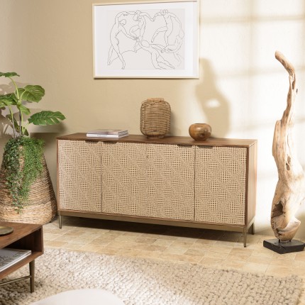 Buffet ALIX en bois de manguier 4 portes - Motifs ethniques