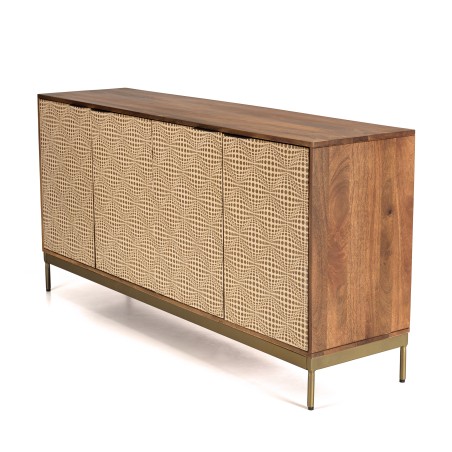 Buffet ALIX en bois de manguier 4 portes - Motifs ethniques