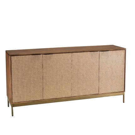 Buffet ALIX en bois de manguier 4 portes - Motifs ethniques