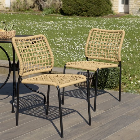 VIANNEY Set of 2 Beige Woven Rope Garden Chairs - Trendy Outdoor Furniture