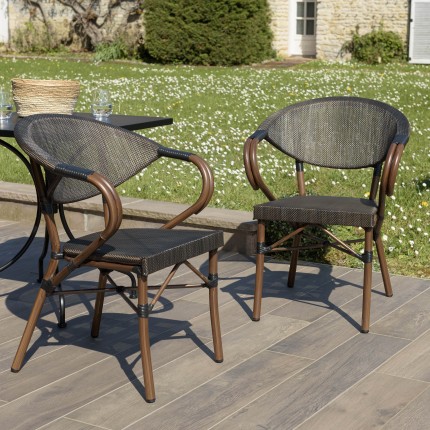 VIANNEY Set of 2 Brown Steel Bistro Garden Chairs