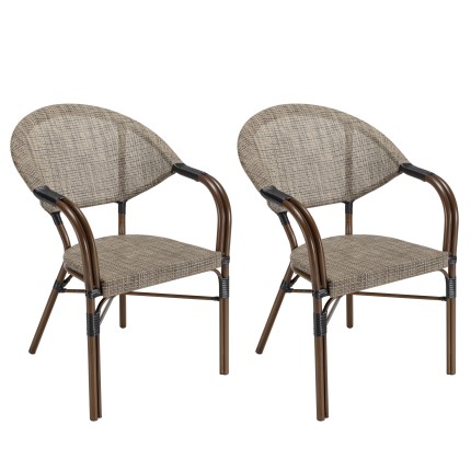 Lot 2 chaises jardin bistrot acier textilène taupe