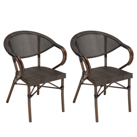 Salon de jardin VIANNEY en acier - 2 personnes - Table ronde 70x70cm et 2 chaises textilène marron