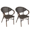 Salon de jardin VIANNEY en acier - 2 personnes - Table ronde 70x70cm et 2 chaises textilène marron