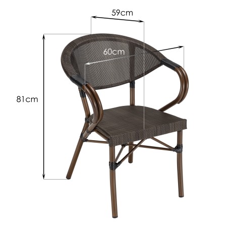 Salon de jardin VIANNEY en acier - 2 personnes - Table ronde 70x70cm et 2 chaises textilène marron