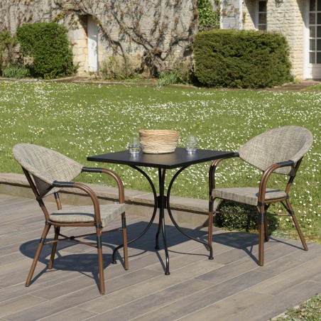 Salon de jardin VIANNEY en acier - 2 personnes - 70x70cm