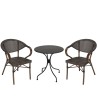 Salon de jardin VIANNEY en acier - 2 personnes - Table ronde 70x70cm et 2 chaises textilène marron