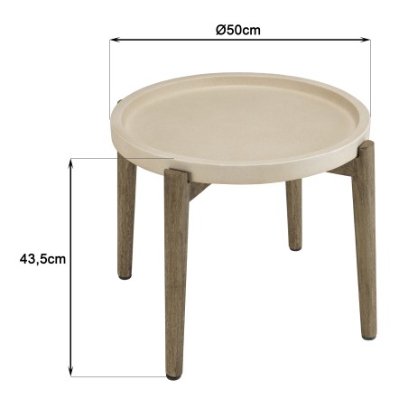 Table d'appoint HECTOR ronde 50x50cm béton beige acacia