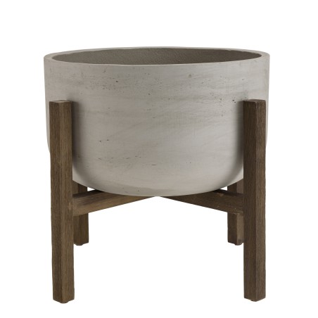 HECTOR Round Concrete Flower Pot on Brown Acacia Legs