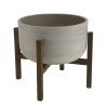 HECTOR Round Concrete Flower Pot on Brown Acacia Legs