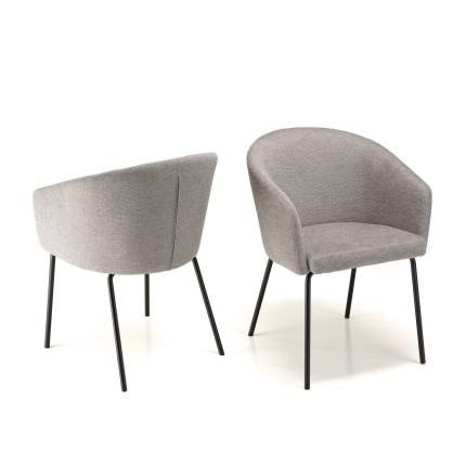 ULYSSE Set of 2 Chairs in Light Grey Fabric with Black Steel Legs