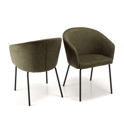 ULYSSE Set of 2 Chairs in Olive Green Fabric - Trendy and Comfortable