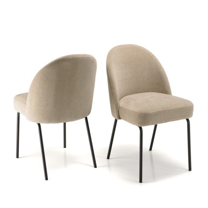 ULYSSE Set of 2 Chairs in Sand Fabric - Black Steel Legs