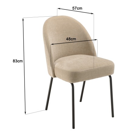 Lot de 2 chaises ULYSSE - Tissu sable et acier noir