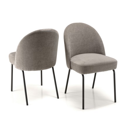ULYSSE Set of 2 Chairs - Linen-Coloured Fabric with Black Steel Legs
