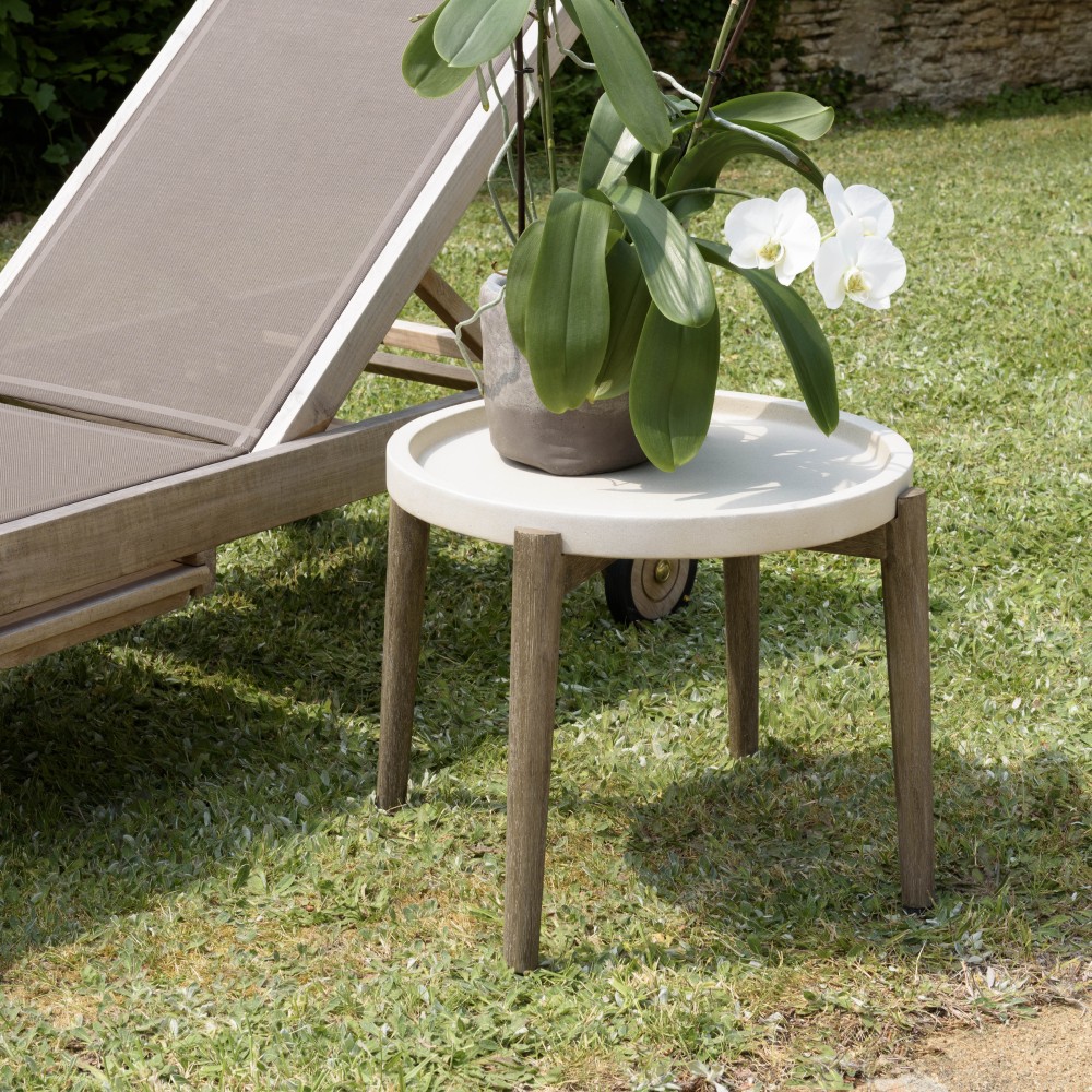 Table d'appoint HECTOR ronde 50x50cm béton beige acacia